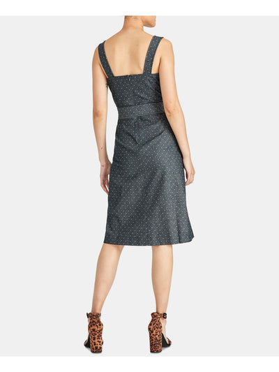 RACHEL ROY Womens Gray Belted Polka Dot Sleeveless Square Neck Below The Knee Party Shift Dress 6