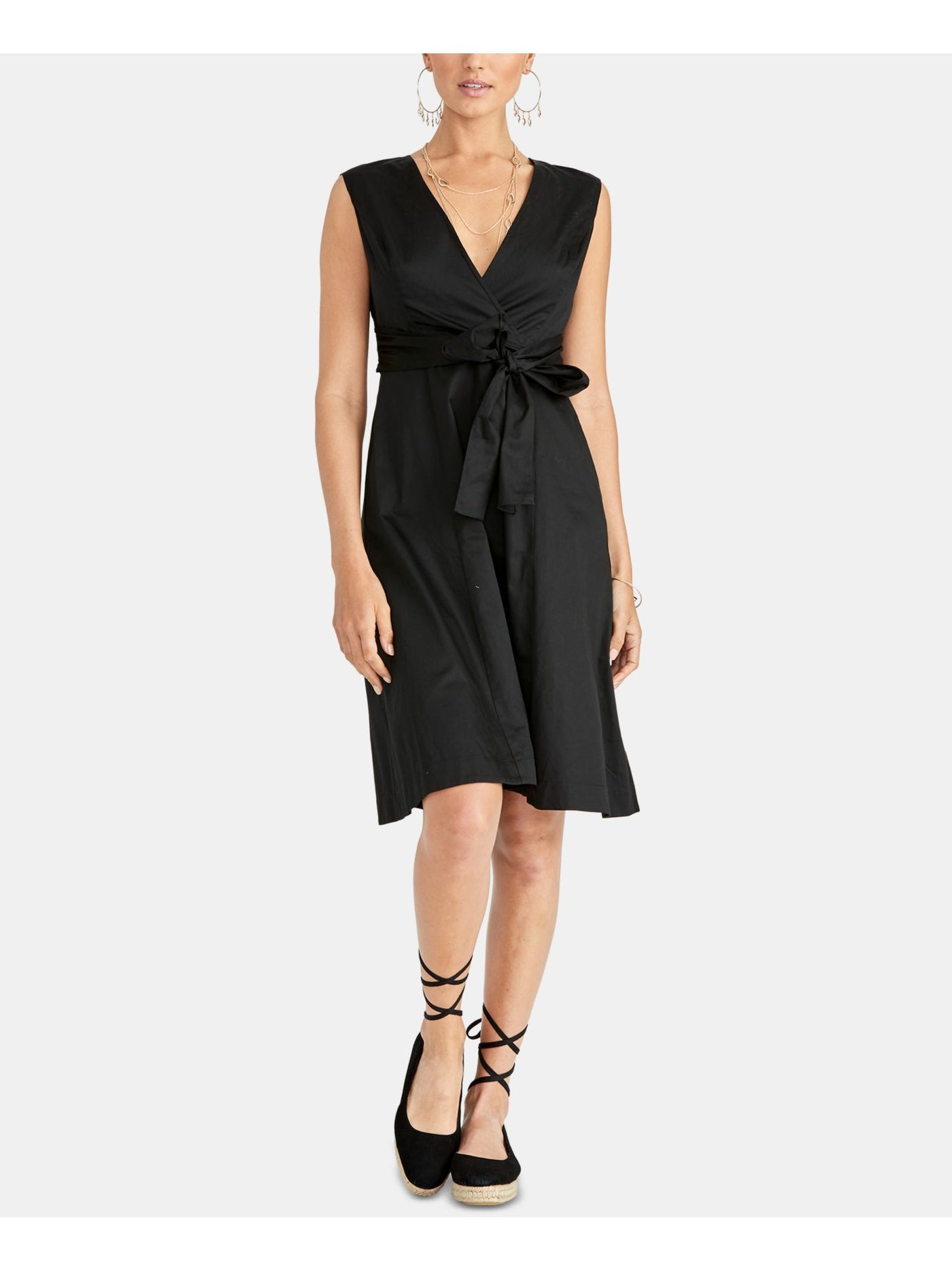 RACHEL ROY Womens Black Belted Sleeveless V Neck Knee Length Wear To Work Fit + Flare Dress 8