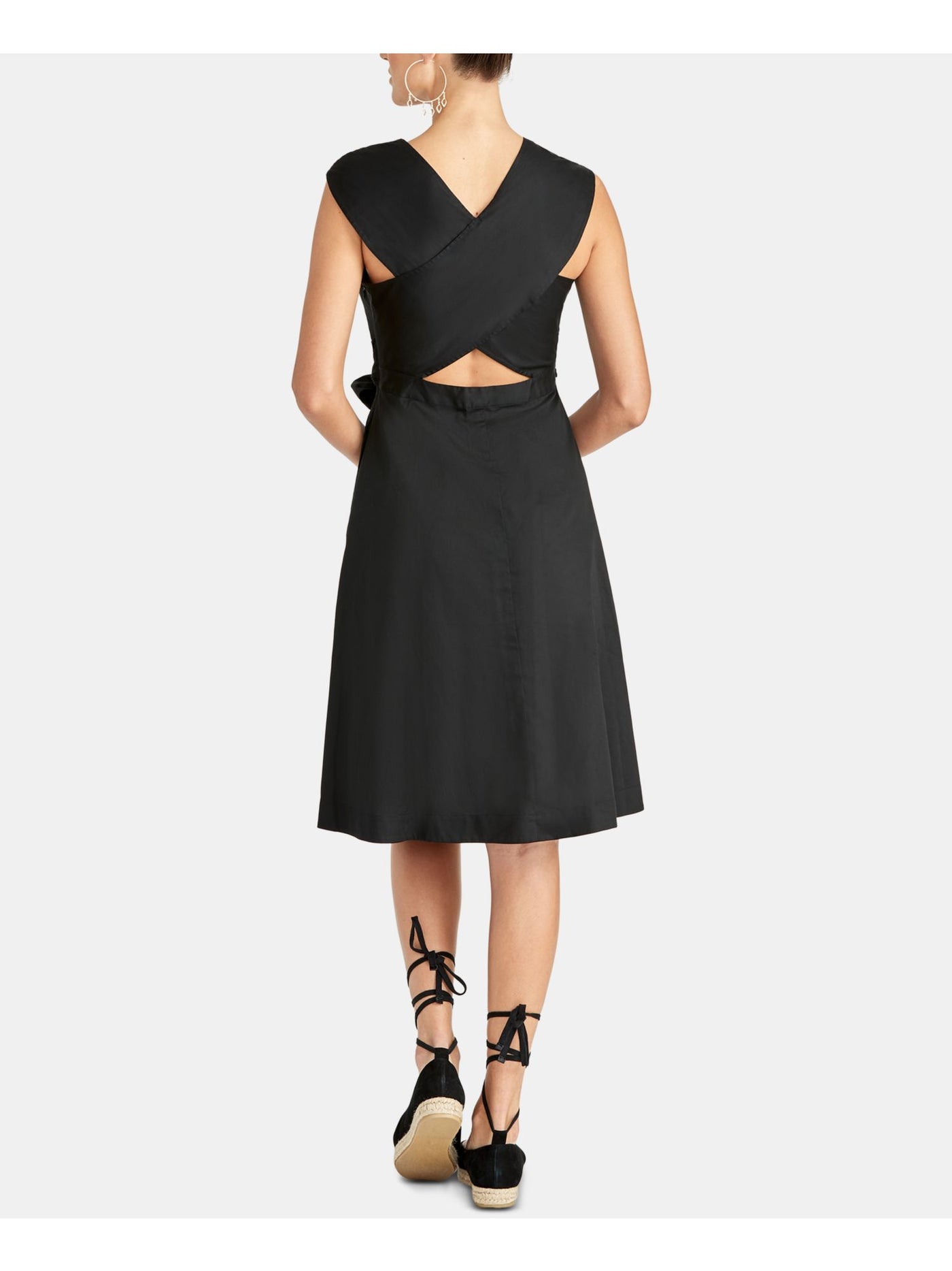 RACHEL ROY Womens Black Belted Sleeveless V Neck Knee Length Wear To Work Fit + Flare Dress 8