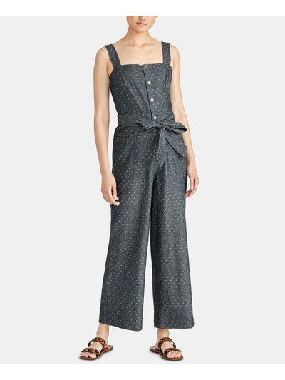 RACHEL ROY Womens Gray Polka Dot Sleeveless Square Neck Boyfriend Jumpsuit 0