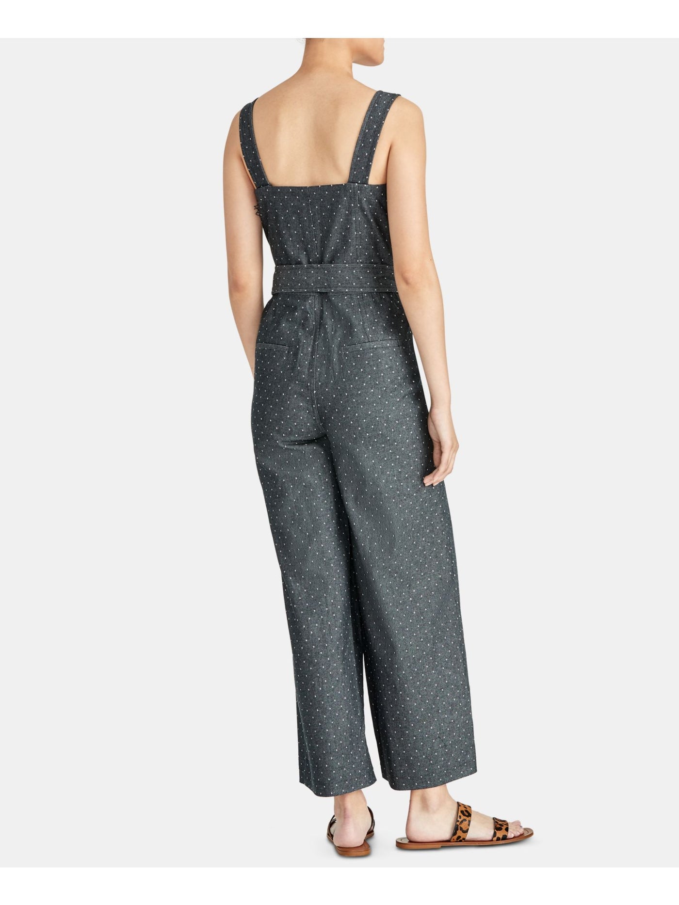 RACHEL ROY Womens Gray Polka Dot Sleeveless Square Neck Boyfriend Jumpsuit 10