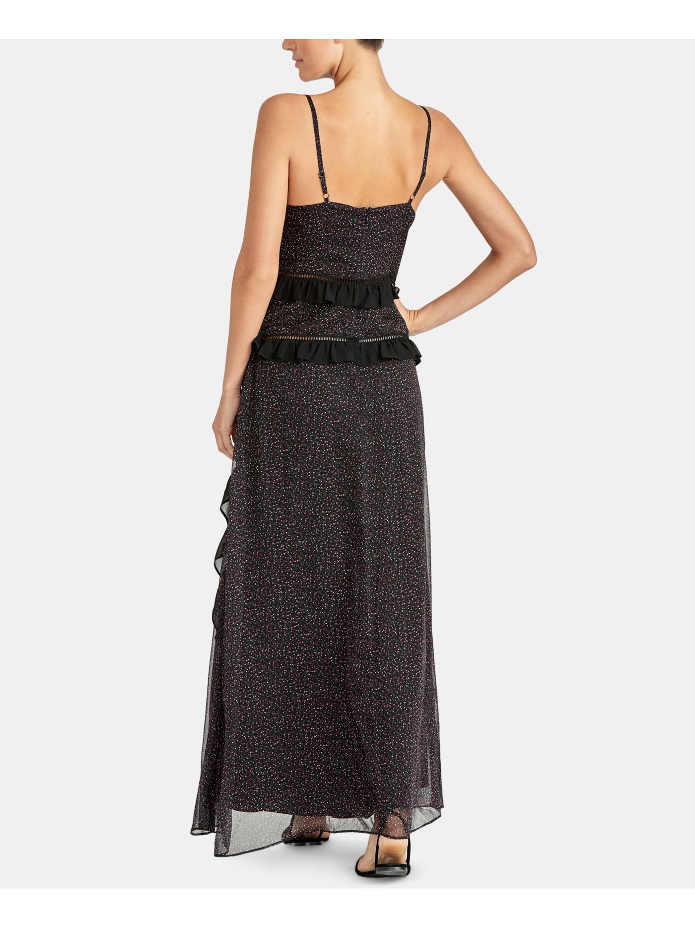 RACHEL ROY Womens Black Ruffled Floral Spaghetti Strap V Neck Maxi Empire Waist Dress 0