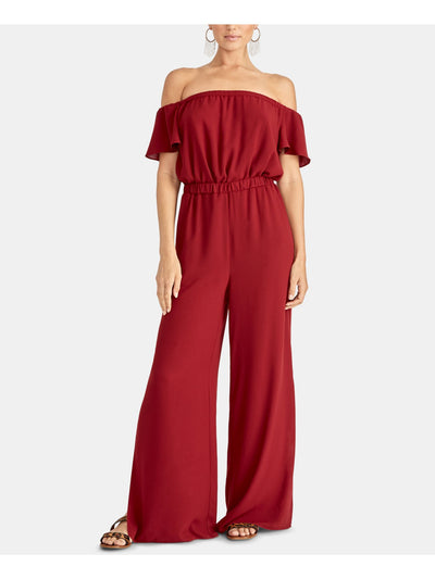 RACHEL ROY Womens Red Short Sleeve Off Shoulder Evening Wide Leg Jumpsuit XL