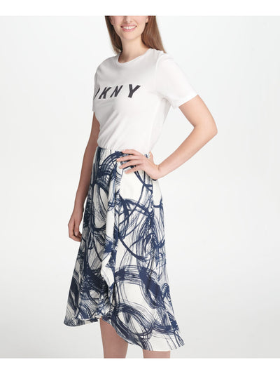 DKNY Womens Navy Printed Midi Trapeze Skirt Petites 2P