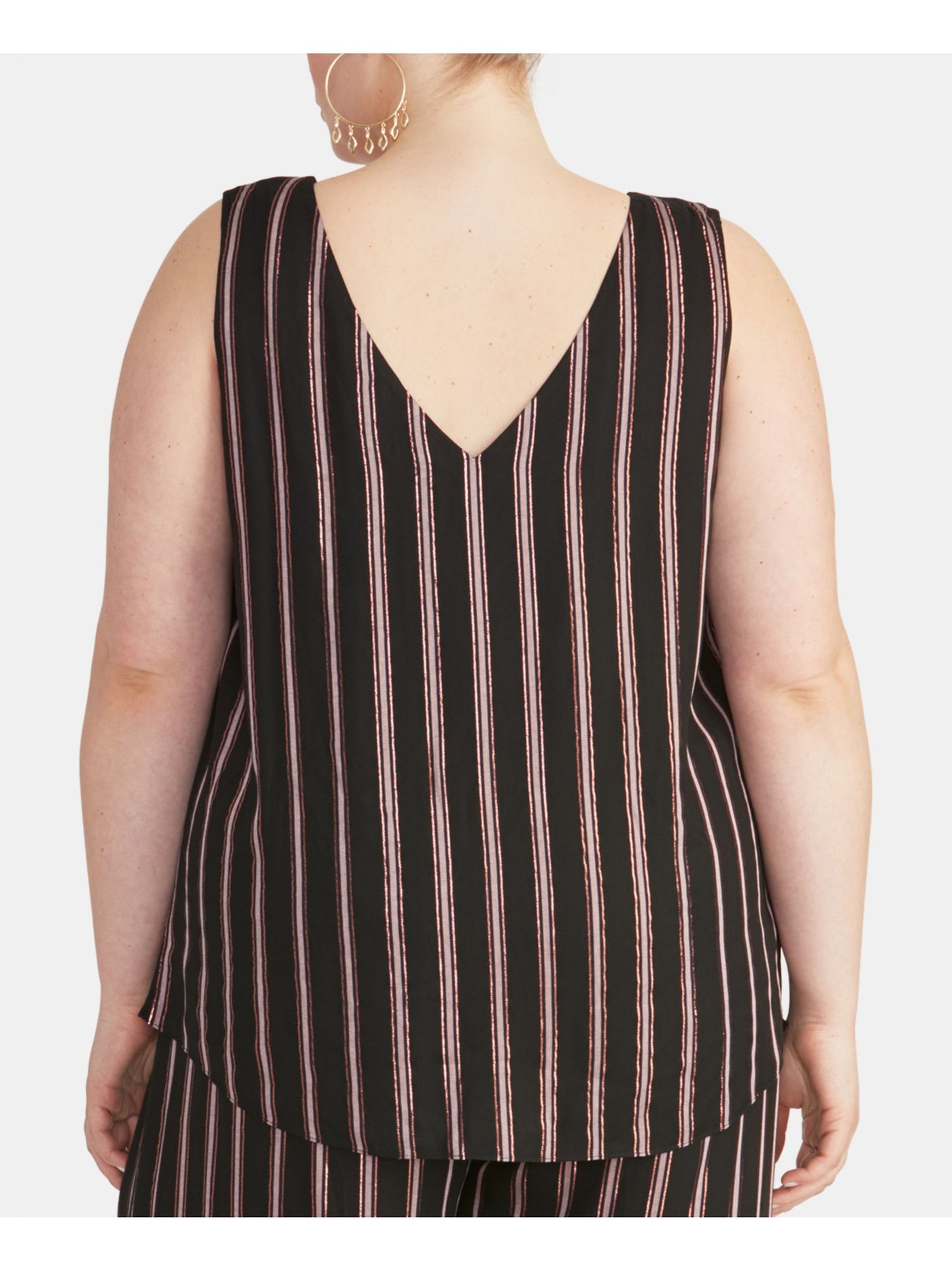 RACHEL ROY Womens Black Striped Sleeveless V Neck Tank Top Plus 1X