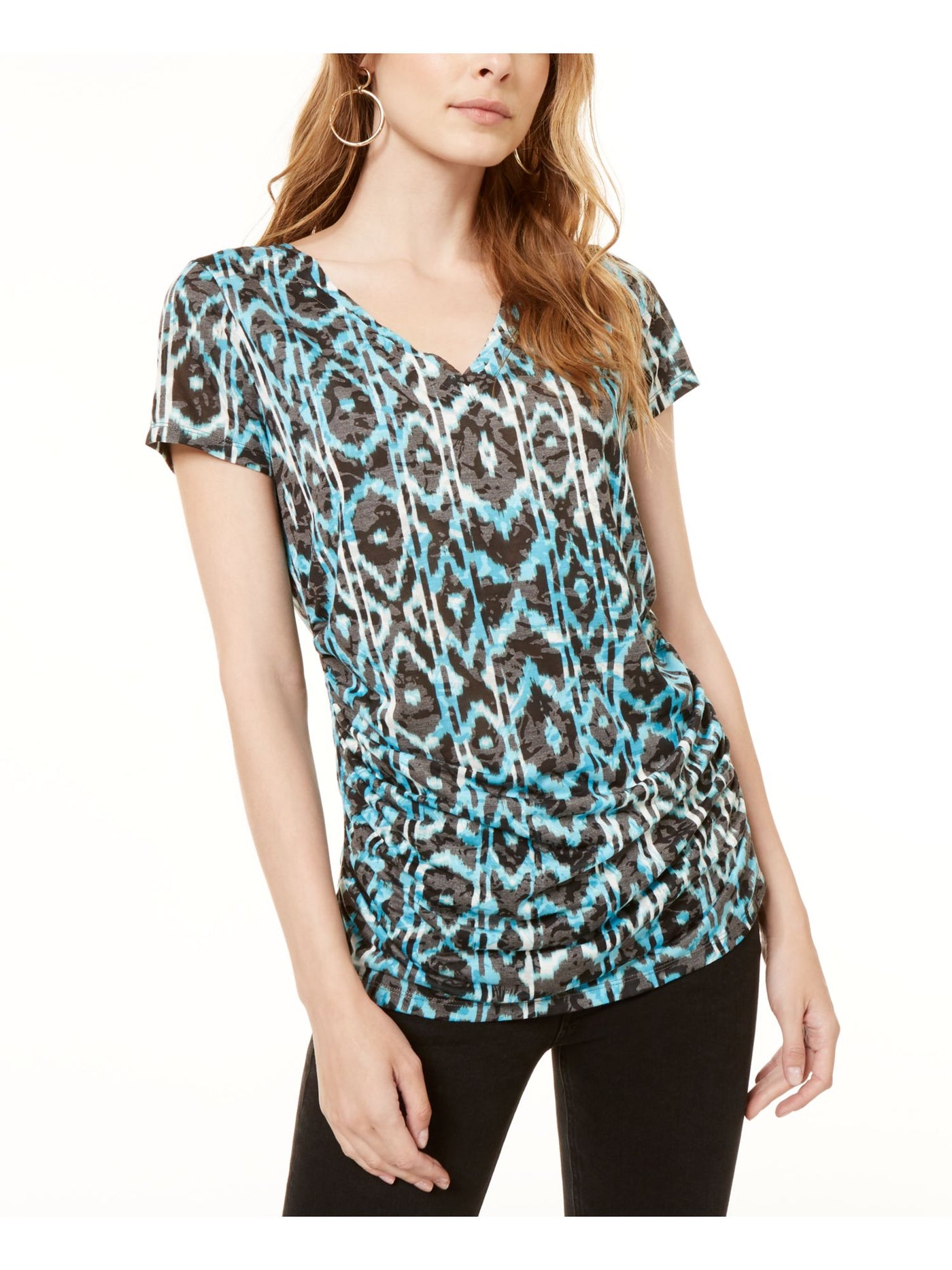 INC Womens Short Sleeve Lace Up Front V Neck T-Shirt