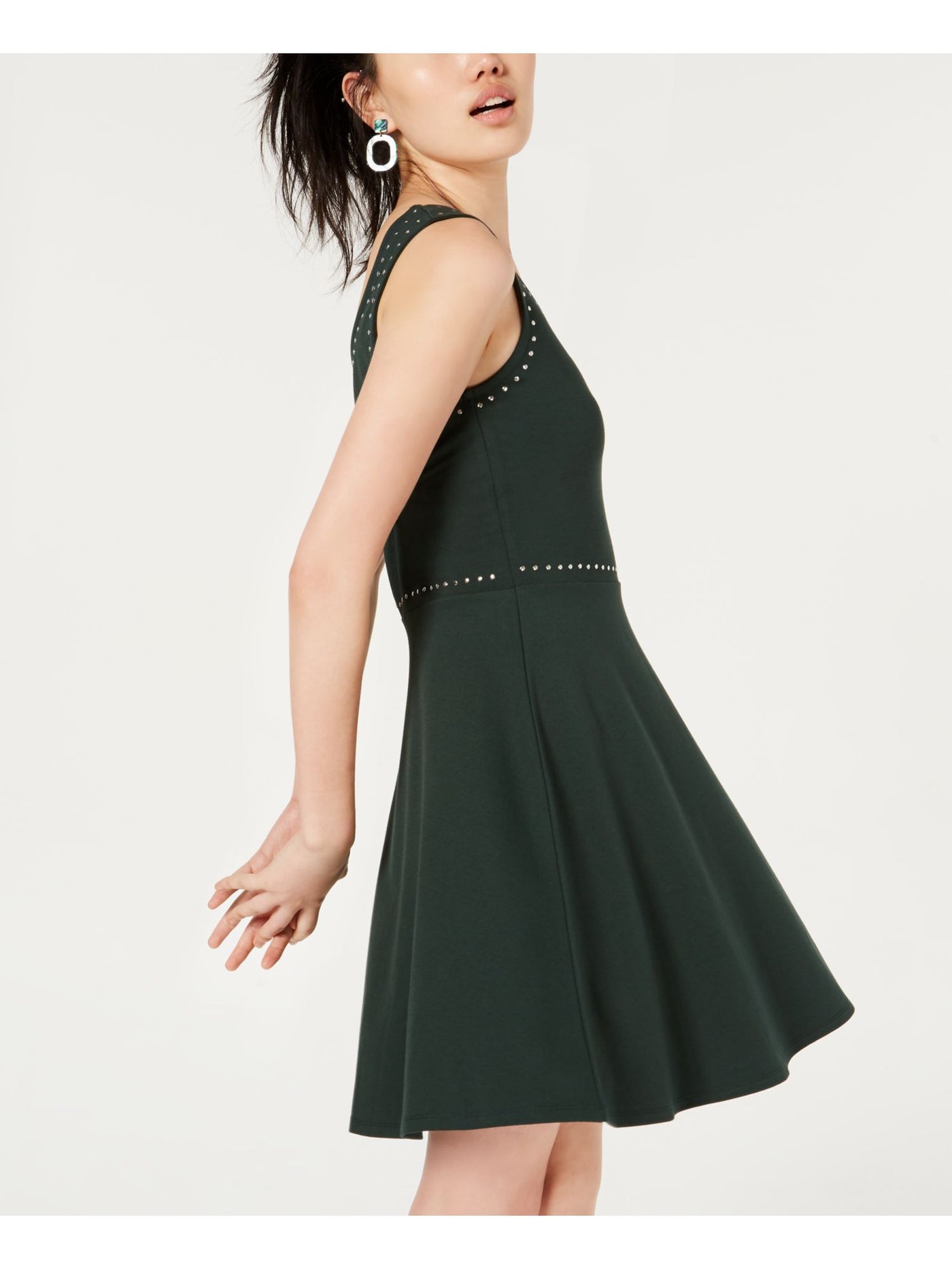 Rosie Harlow Womens Green Beaded, Studded Sleeveless Scoop Neck Above The Knee Fit + Flare Dress S