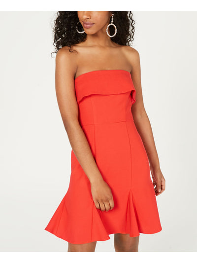 TEEZE ME Womens Orange Sleeveless Strapless Above The Knee Cocktail Fit + Flare Dress Juniors 0