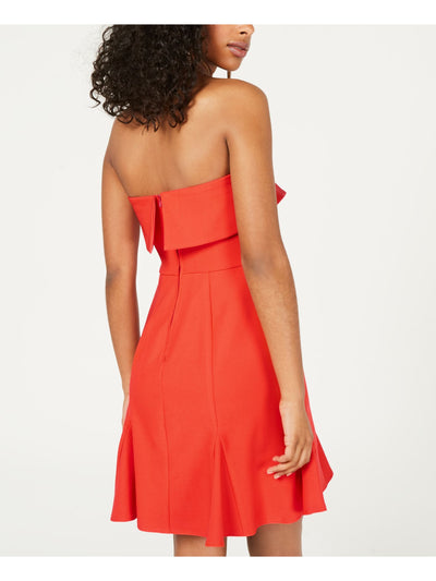 TEEZE ME Womens Orange Sleeveless Strapless Above The Knee Cocktail Fit + Flare Dress 1\2