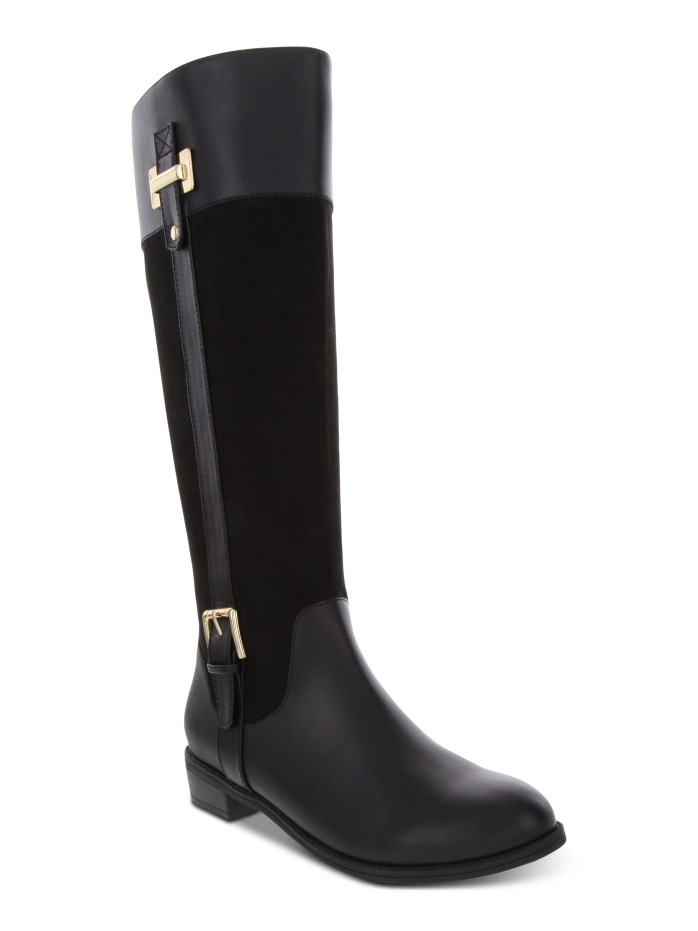 KAREN SCOTT Womens Black Two-Toned Buckle Accent Wide Calf Round Toe Stacked Heel Zip-Up Riding Boot 5.5