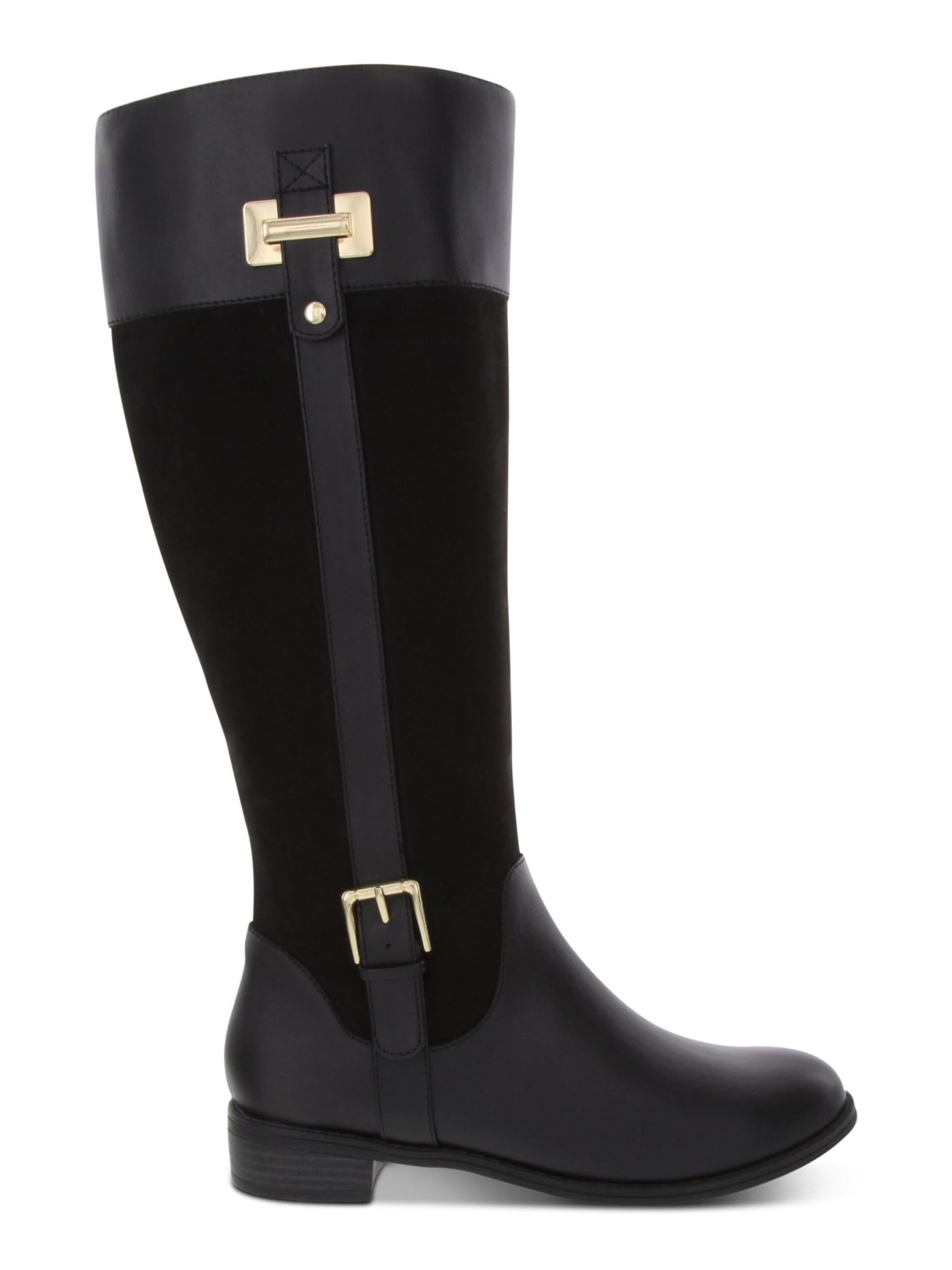 KAREN SCOTT Womens Black Two-Toned Buckle Accent Wide Calf Round Toe Stacked Heel Zip-Up Riding Boot 5.5