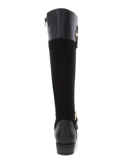 KAREN SCOTT Womens Black Two-Toned Buckle Accent Wide Calf Round Toe Stacked Heel Zip-Up Riding Boot 5.5