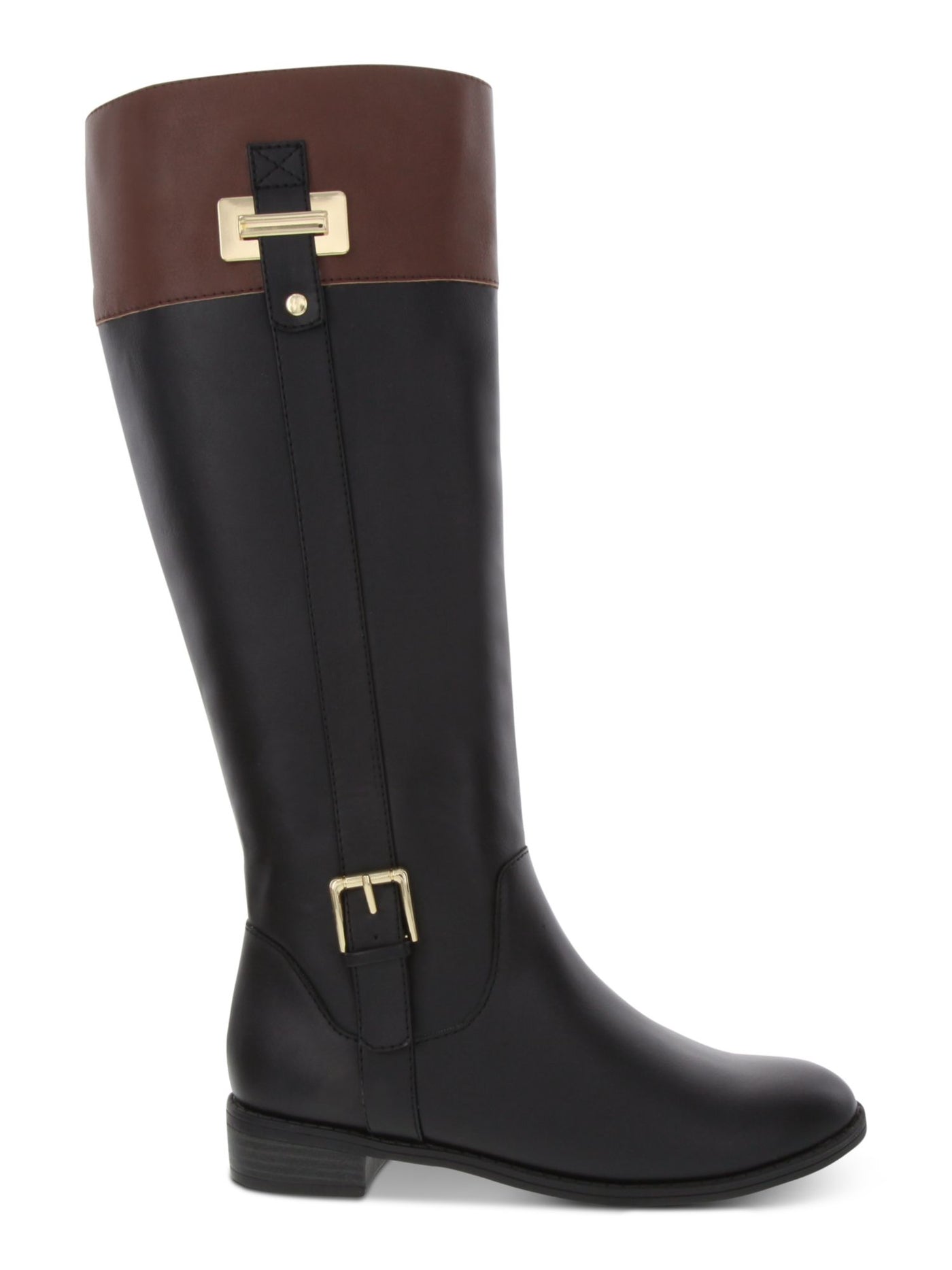 KAREN SCOTT Womens Black Buckle Accent Wide Calf Round Toe Stacked Heel Zip-Up Riding Boot 5