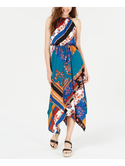 FISHBOWL Womens Blue Printed Sleeveless Halter Maxi Sheath Dress XS