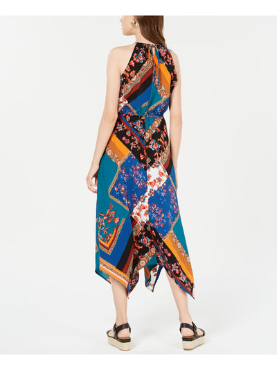 FISHBOWL Womens Blue Printed Sleeveless Halter Maxi Sheath Dress XS