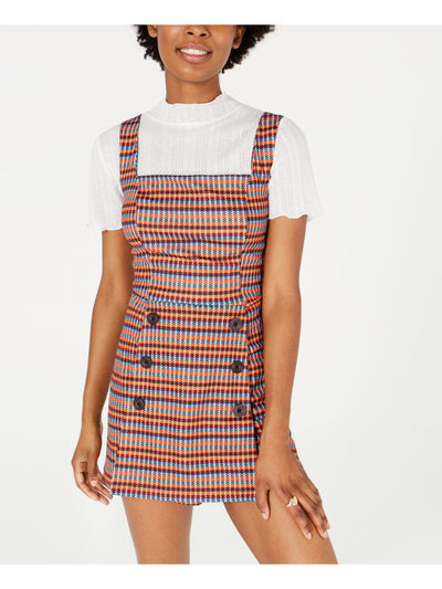 FISHBOWL Womens Orange Button Detail Printed Sleeveless Square Neck Romper XXS