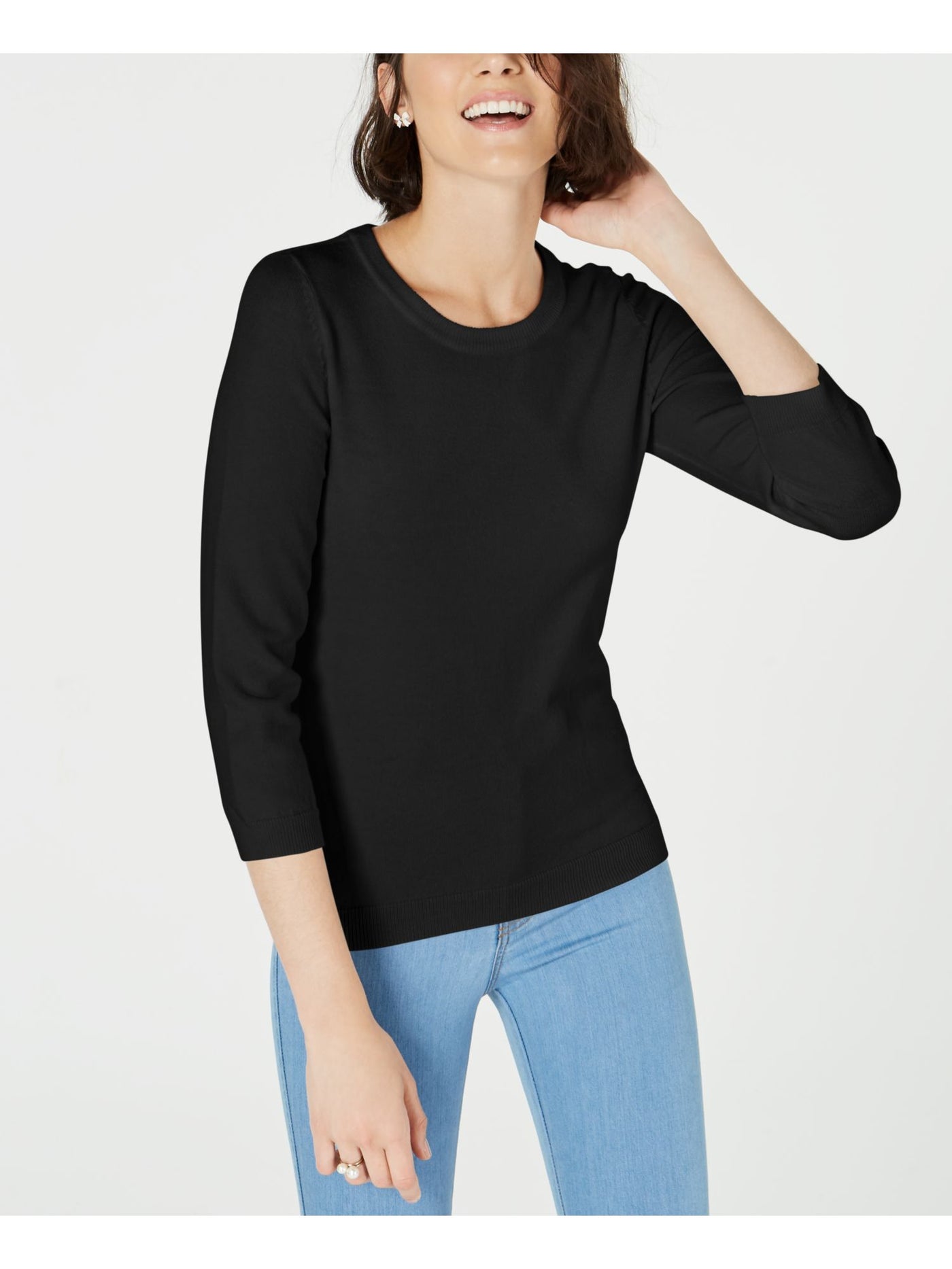 MAISON JULES Womens Black 3/4 Sleeve Crew Neck T-Shirt S