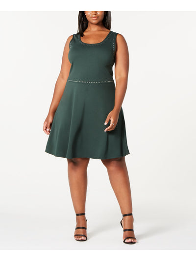 Rosie Harlow Womens Green Embellished Sleeveless Scoop Neck Above The Knee Fit + Flare Dress Plus 3X