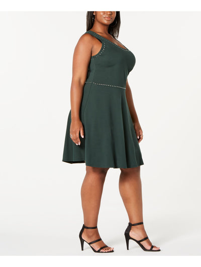 Rosie Harlow Womens Green Embellished Sleeveless Scoop Neck Above The Knee Fit + Flare Dress Plus 2X