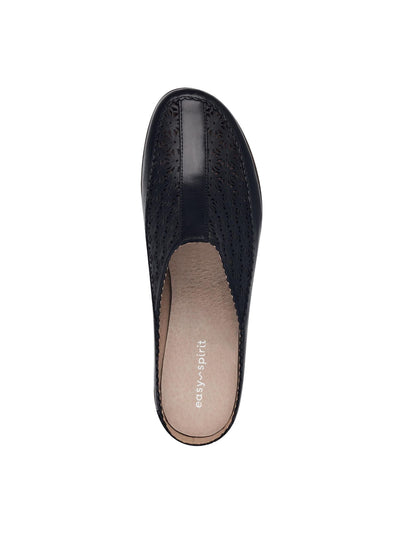 EASY SPIRIT Womens Black Perforated Clog Removable Insole Arch Support Cushioned Dusk Round Toe Slip On Leather Heeled Mules Shoes 9 M