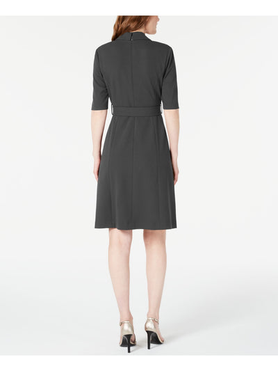 CALVIN KLEIN Womens Black Elbow Surplice Neckline Short Cocktail A-Line Dress 4