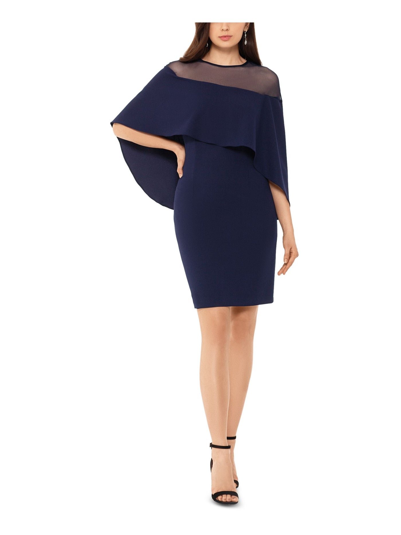 BETSY & ADAM Womens Zippered Overlay Sleeves Illusion Neckline Above The Knee Evening Body Con Dress