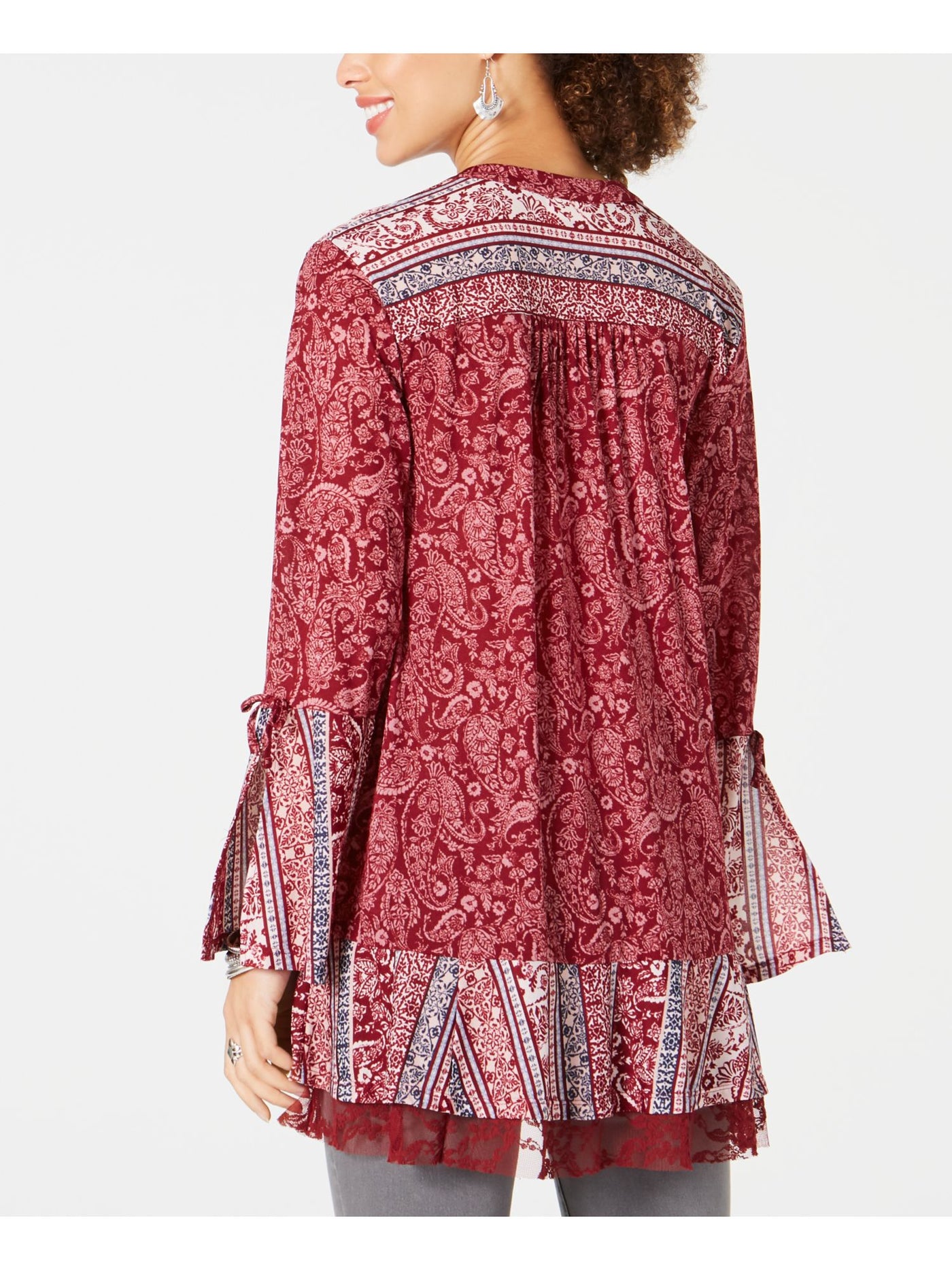 STYLE & COMPANY Womens Red Paisley Bell Sleeve V Neck Top Petites PP