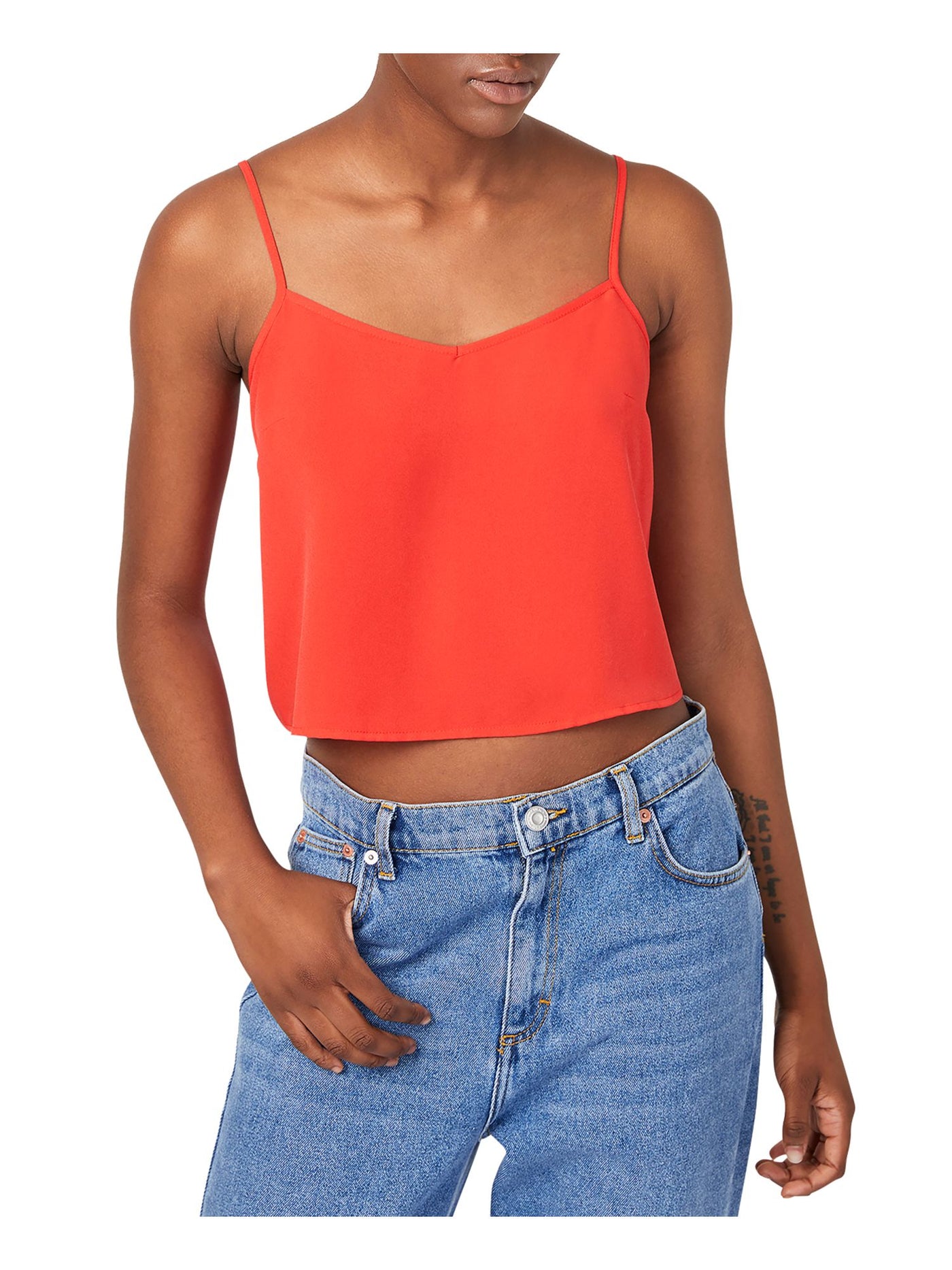 FRENCH CONNECTION Womens Coral Spaghetti Strap V Neck Crop Top L