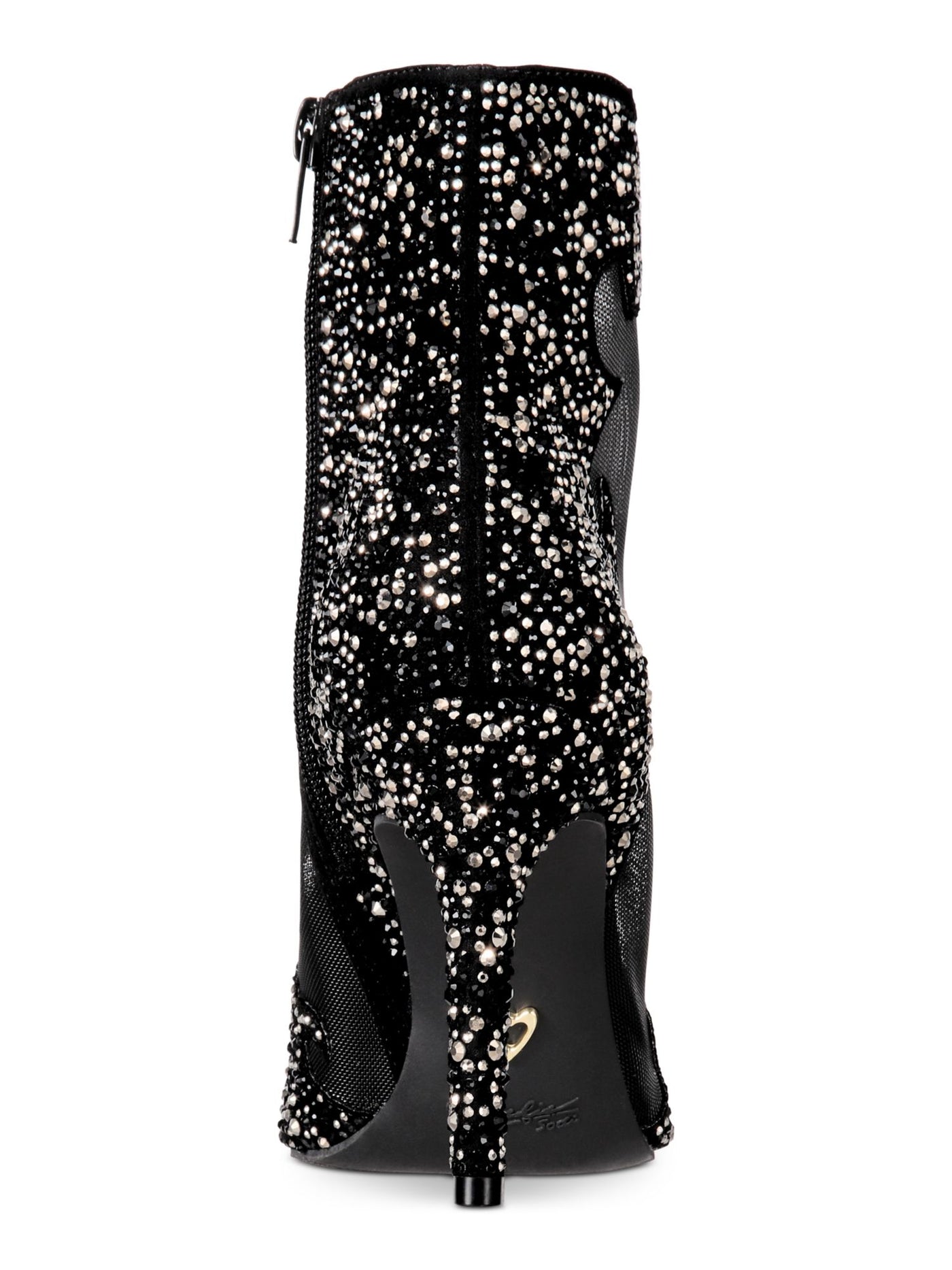 THALIA SODI Womens Black Sheer Mesh Panels Rhinestone Cushioned Rossana Pointed Toe Stiletto Zip-Up Dress Booties 6 M