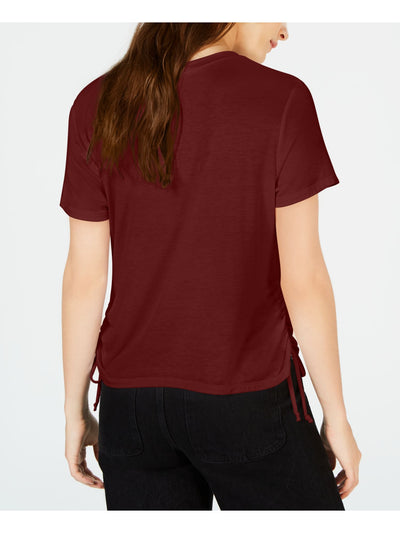 REBELLIOUS ONE Womens Burgundy Short Sleeve Jewel Neck Top M