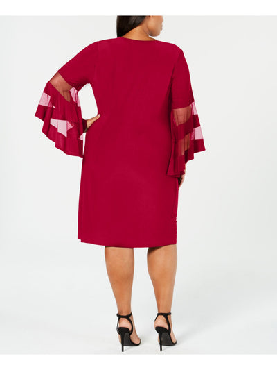 R&M RICHARDS WOMAN Womens Red Embellished Bell Sleeve Knee Length Cocktail Sheath Dress Plus 16W
