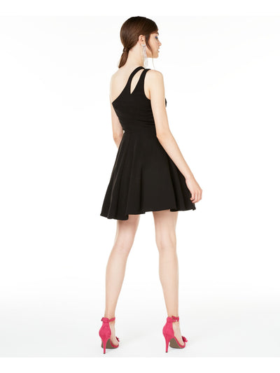 CITY STUDIO Womens Black Zippered Sleeveless Asymmetrical Neckline Short Party Fit + Flare Dress Juniors 3