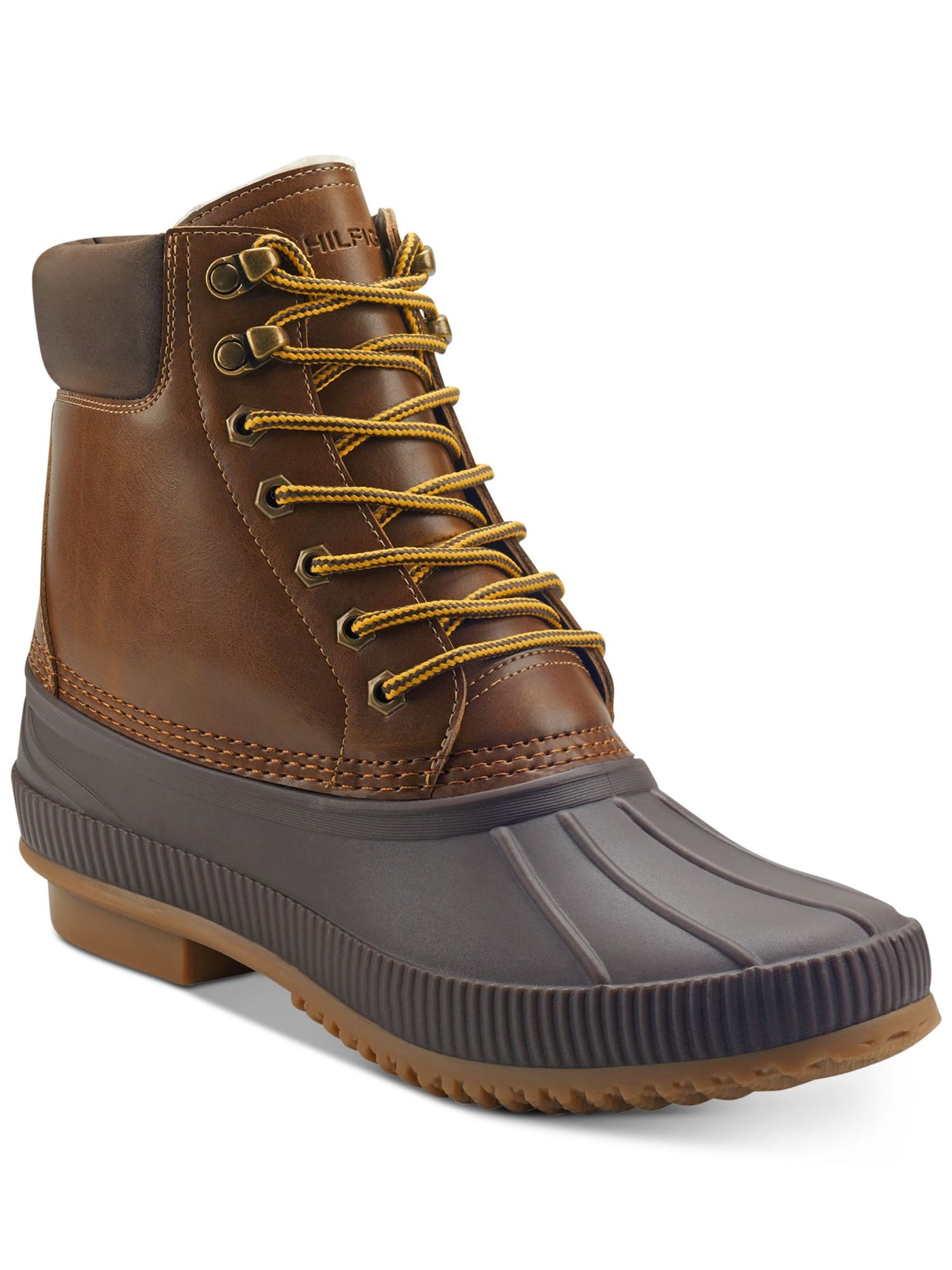 TOMMY HILFIGER Mens Brown Color Block Cushioned Collar Waterproof Padded Colins 2 Round Toe Lace-Up Duck Boots 12