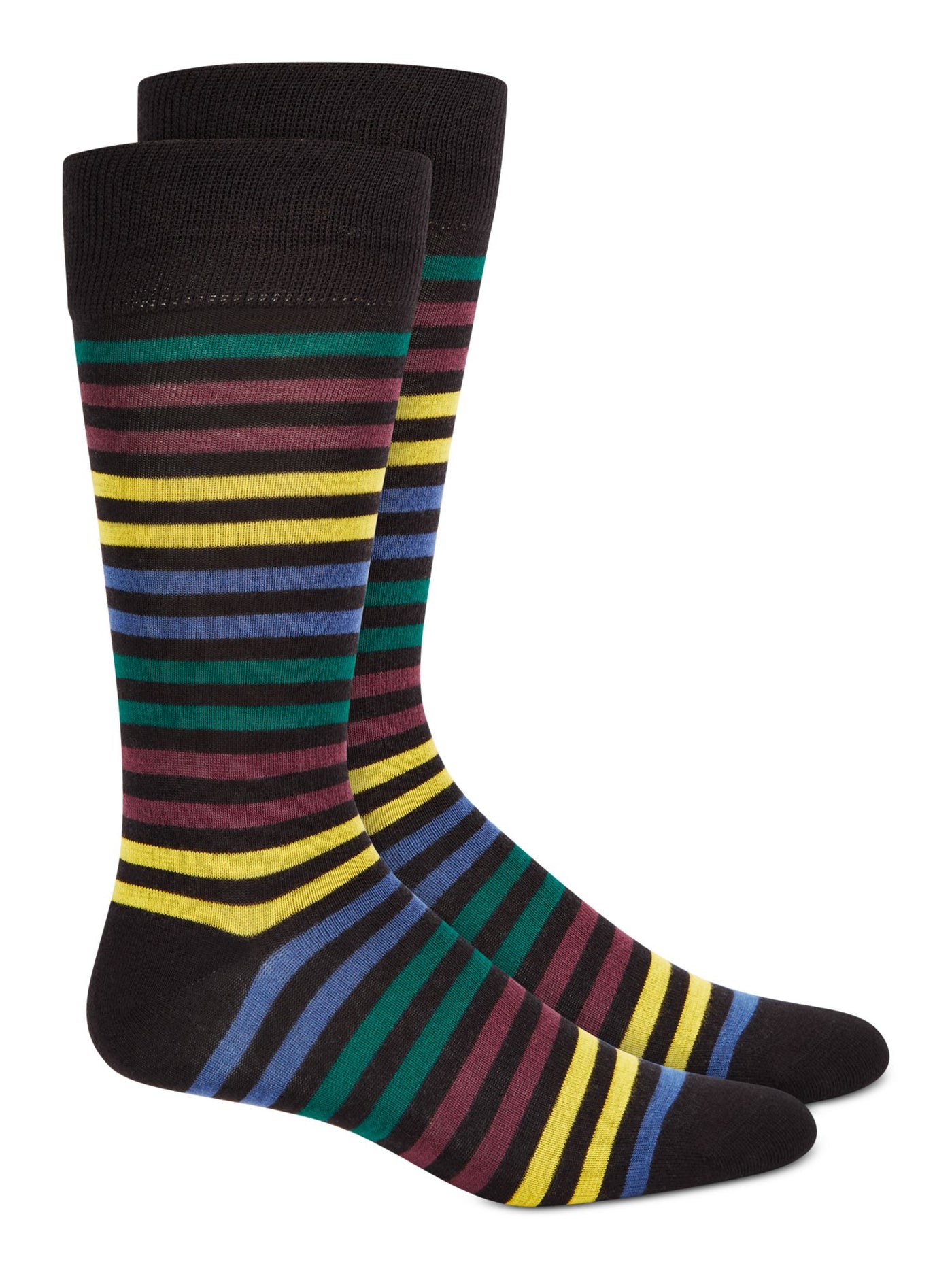 ALFATECH BY ALFANI Mens Black Striped Seamless Dress Crew Socks 7-12