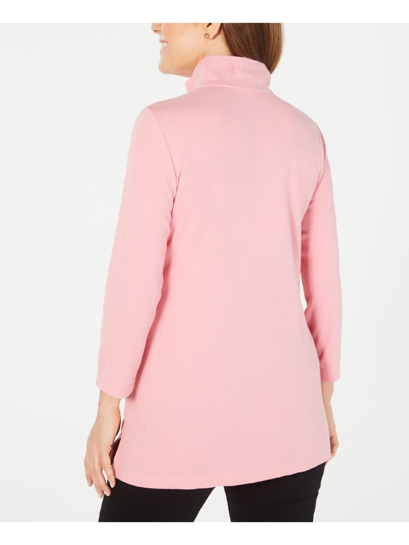KAREN SCOTT Womens Pink Heather Long Sleeve Zip Neck Blouse S