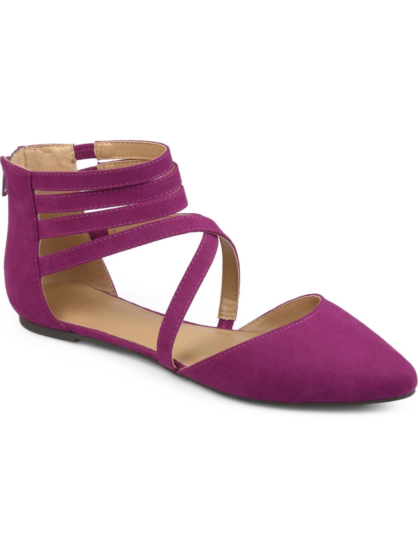 JOURNEE COLLECTION Womens Purple Strappy Ankle Strap Marlee Pointed Toe Zip-Up Flats 9