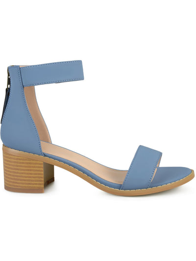 JOURNEE COLLECTION Womens Blue 1/2" Platform Ankle Strap Tasseled Percy Almond Toe Block Heel Zip-Up Sandals Shoes 9