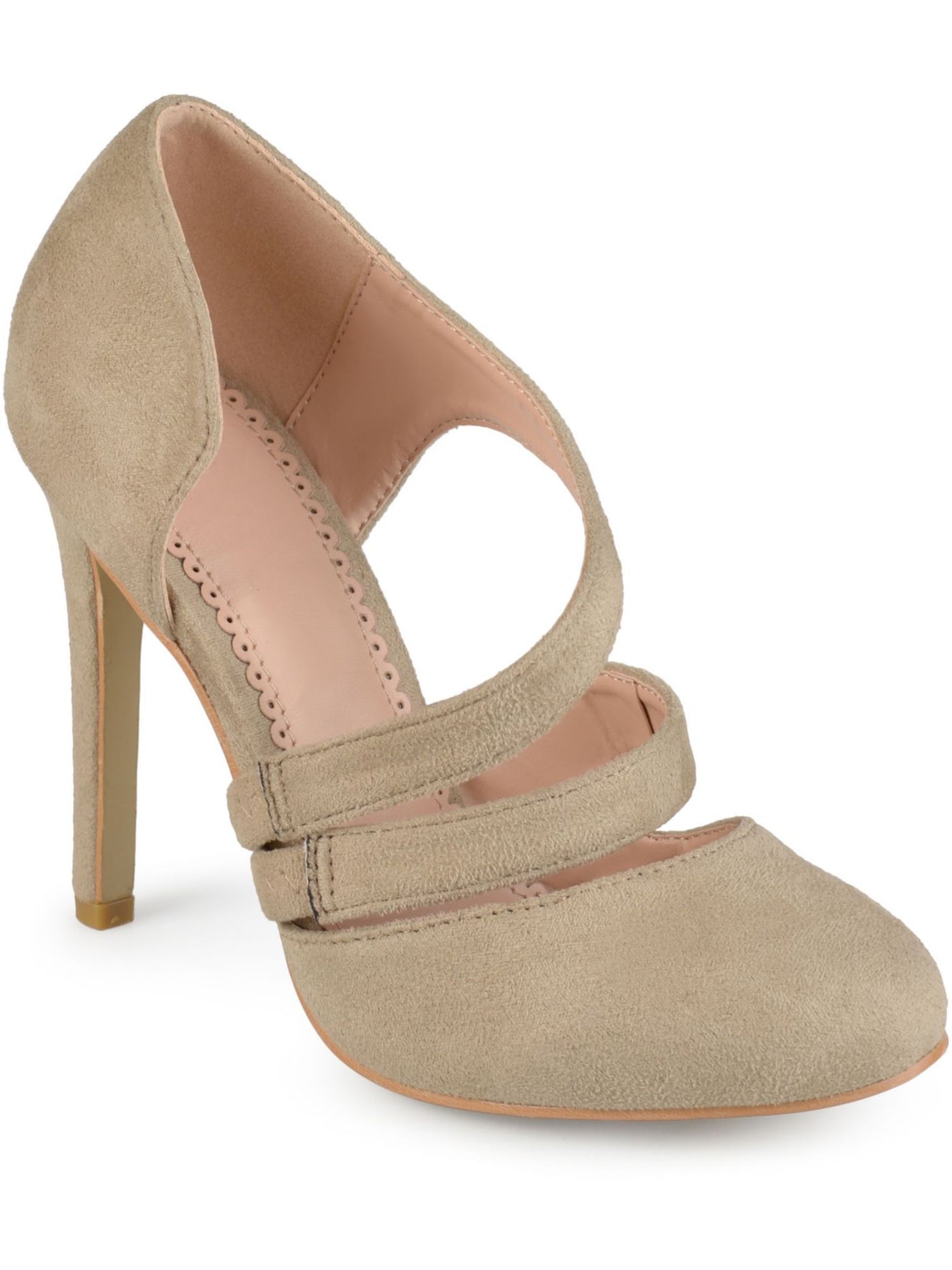 JOURNEE COLLECTION Womens Beige Crossover Straps Cushioned Scalloped Zeera Round Toe Stiletto Slip On Pumps 9 M