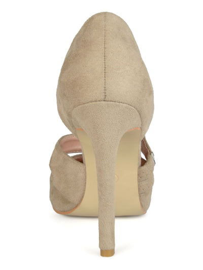 JOURNEE COLLECTION Womens Beige Crossover Straps Cushioned Scalloped Zeera Round Toe Stiletto Slip On Pumps 9 M