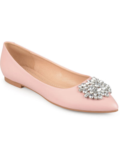 JOURNEE COLLECTION Womens Pink Embellished Padded Renzo Pointed Toe Slip On Dress Flats Shoes 8