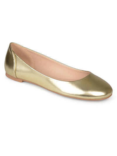 JOURNEE COLLECTION Womens Gold Cushioned Kavn Round Toe Slip On Ballet Flats 8
