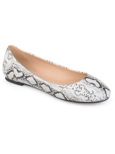 JOURNEE COLLECTION Womens White Snake Cushioned Kavn Round Toe Slip On Ballet Flats 8