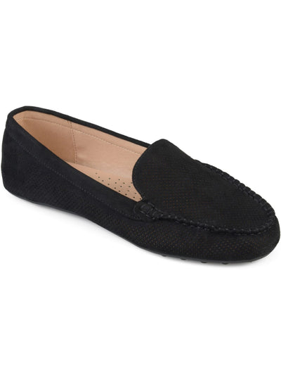 JOURNEE COLLECTION Womens Black Moc Toe Perforated Halsey Round Toe Slip On Loafers Shoes 9