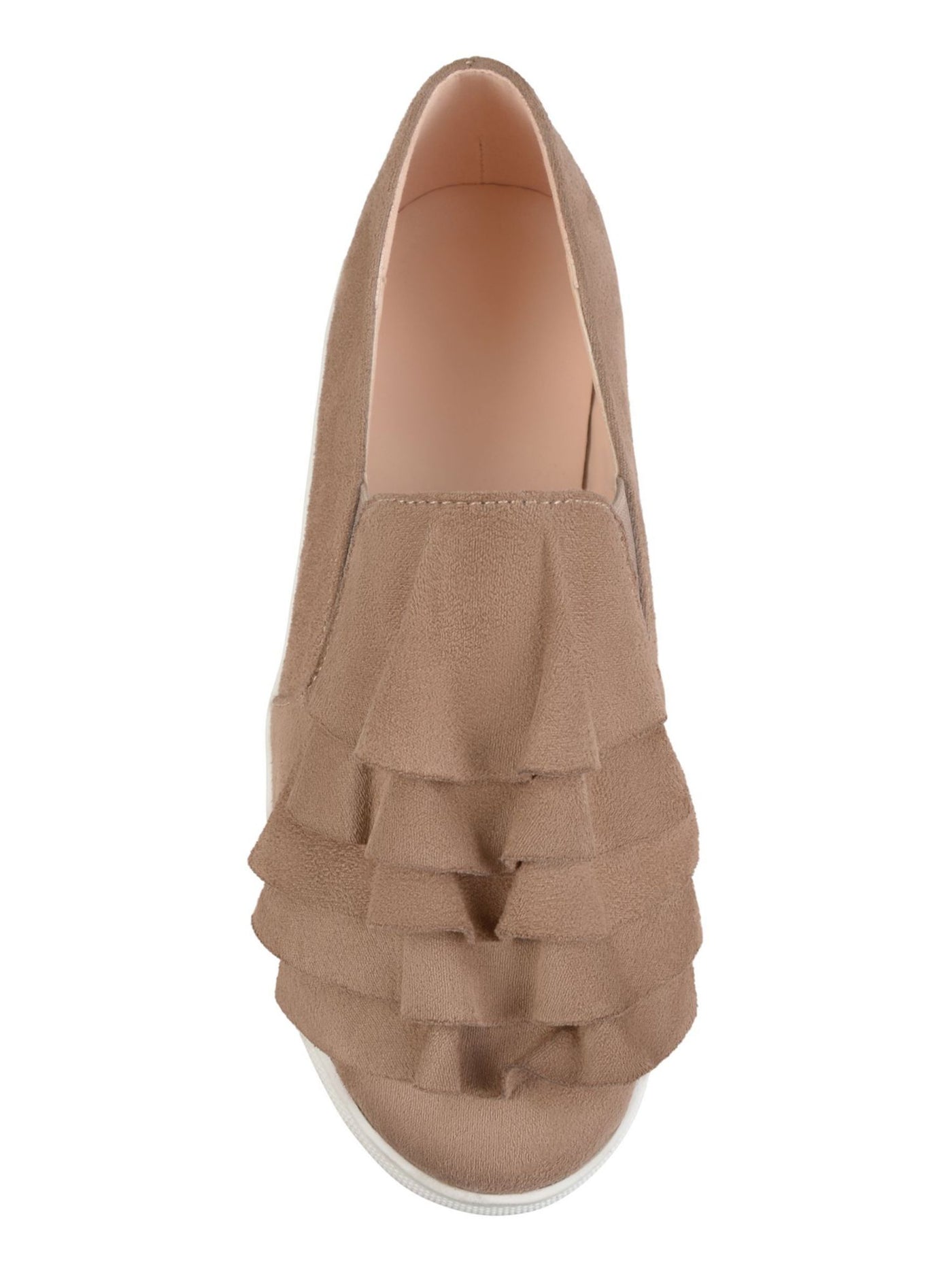 JOURNEE COLLECTION Womens Beige Ruffled Stretch Cushioned Glint Round Toe Flats 8