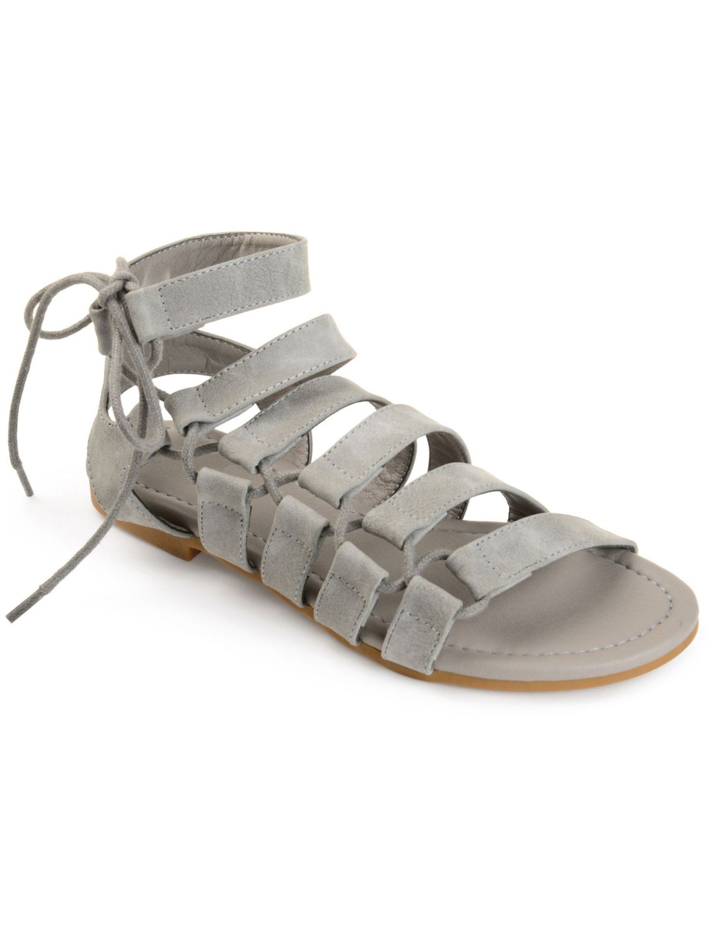 JOURNEE COLLECTION Womens Grey Gray Strappy Padded Cleo Round Toe Lace-Up Sandals Shoes 6.5 M