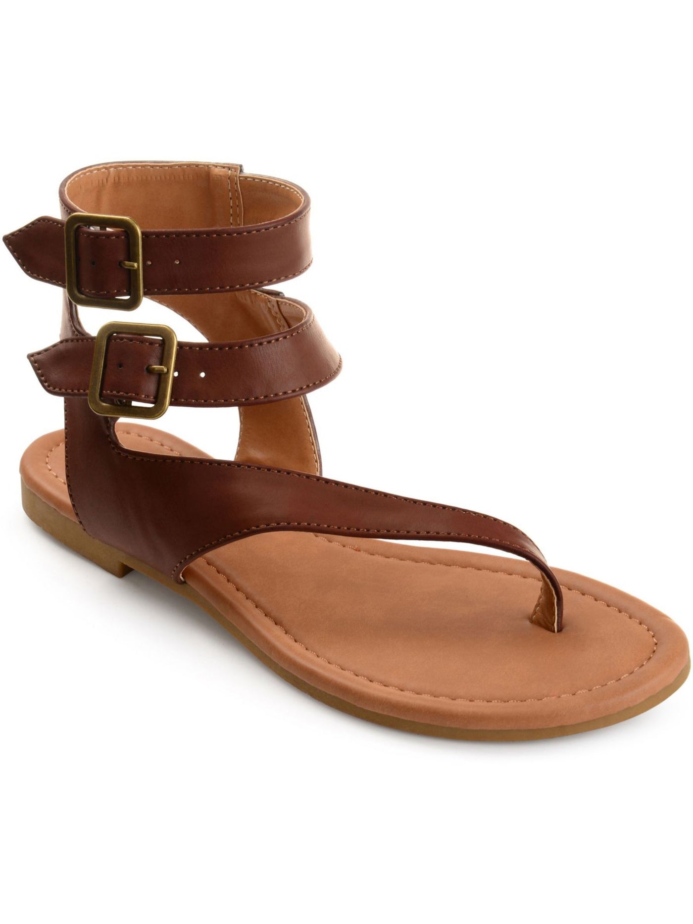 JOURNEE COLLECTION Womens Brown Padded Ankle Strap Asymmetrical Kyle Round Toe Buckle Thong Sandals Shoes 7.5