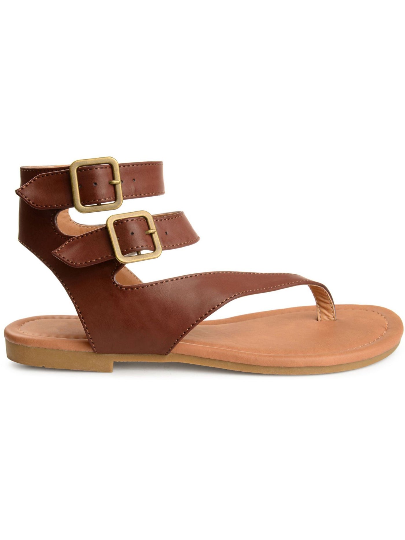 JOURNEE COLLECTION Womens Brown Padded Ankle Strap Asymmetrical Kyle Round Toe Buckle Thong Sandals Shoes 7.5