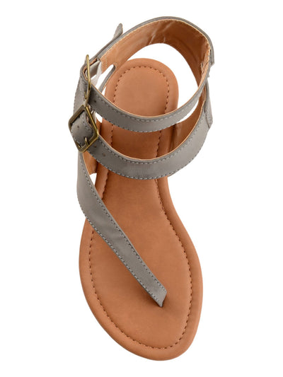 JOURNEE COLLECTION Womens Gray Double Ankle Straps Asymmetrical Padded Kyle Round Toe Buckle Thong Sandals 6.5 M