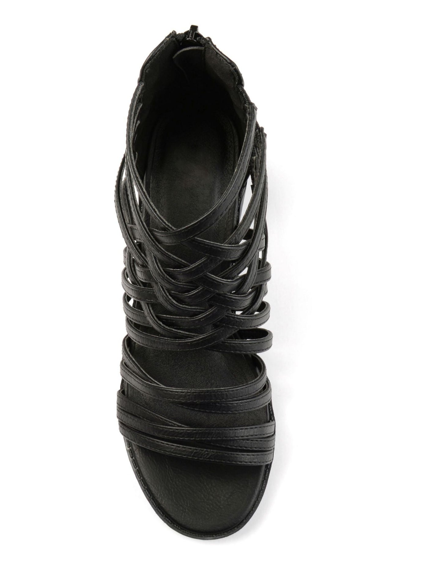 JOURNEE COLLECTION Womens Black Strappy Diya Round Toe Block Heel Zip-Up Sandals Shoes 6
