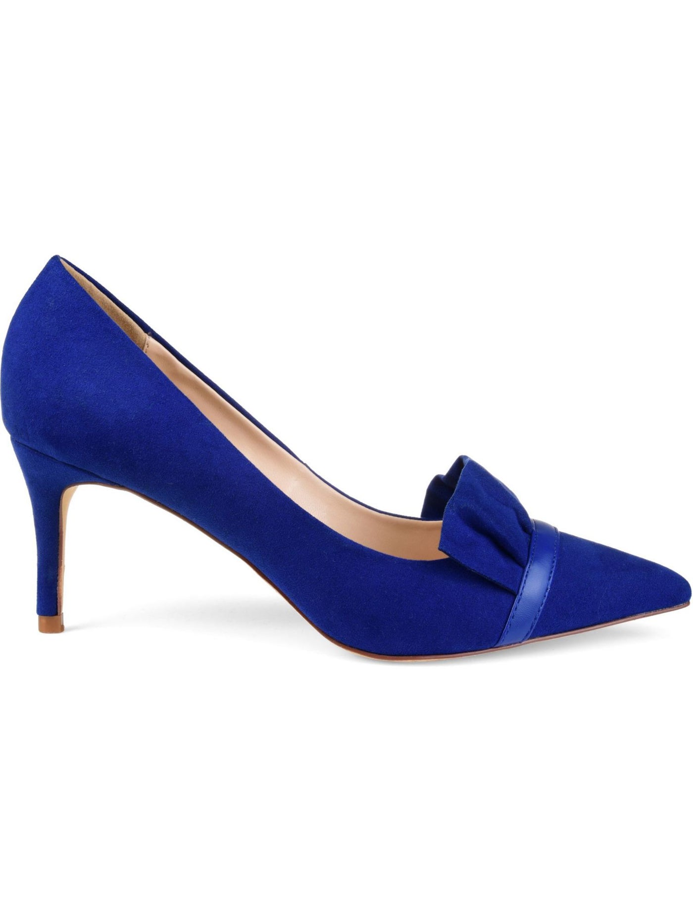 JOURNEE COLLECTION Womens Blue Ruffled Metallic Marek Pointed Toe Kitten Heel Slip On Dress Pumps 9.5